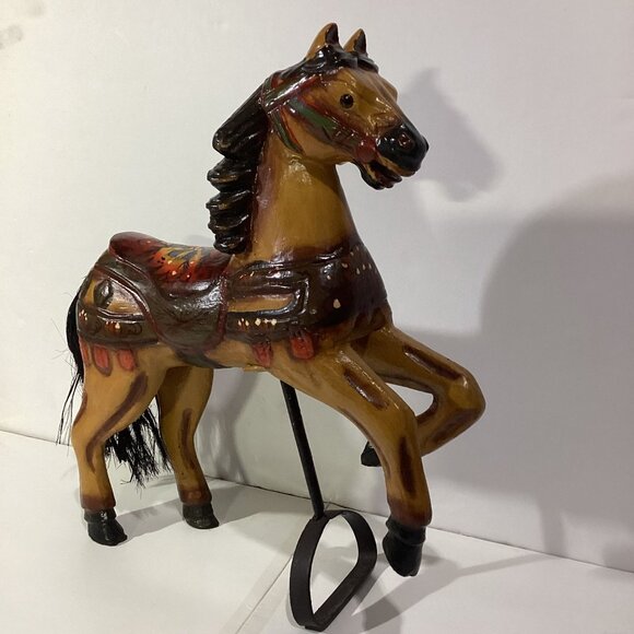 RARE ANTIQUE 1900 SALESMAN SAMPLE Carousel Horse Handmade Carved Wood Iron Stand - Picture 1 of 13